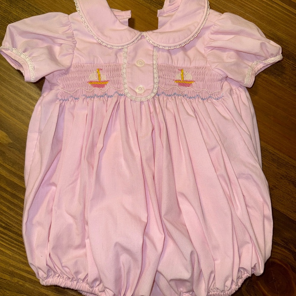 Pink Baby Romper with Sailboat Embroidery
